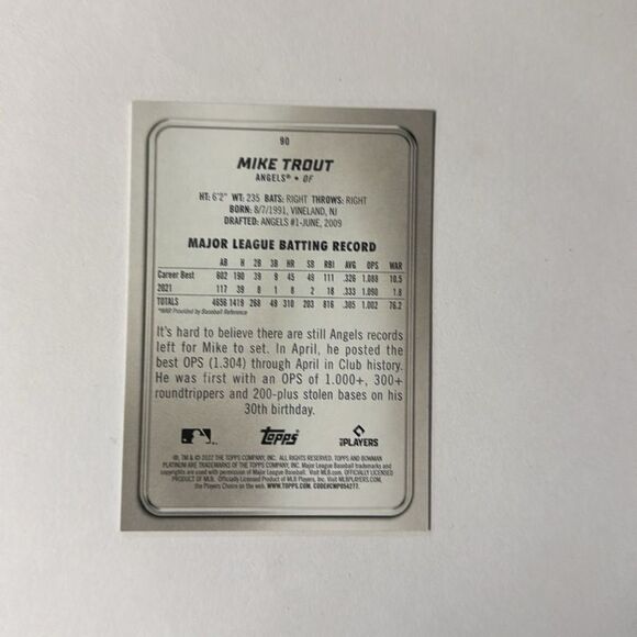 2022 bowman platinum mike trout #90 mint condition - Picture 3 of 3